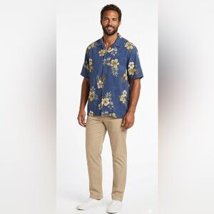 Tommy Bahama Hawaiian 100% SILK Short sleeved Floral Button Dwn Shirt size Large
